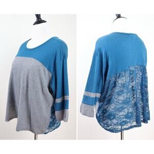 Torrid Size 2 | 2X Cotton Jersey Lace Back Varsity Stripe Tee Blue